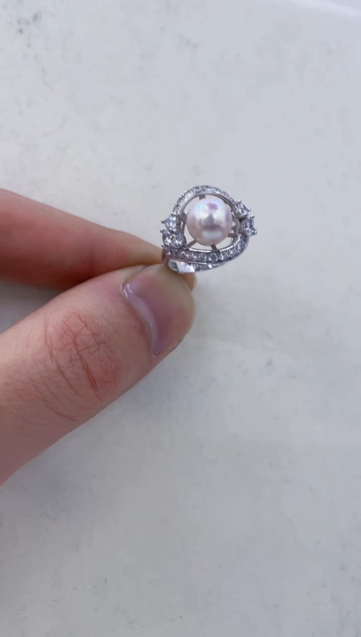 银S925镶嵌戒指海水珍珠  