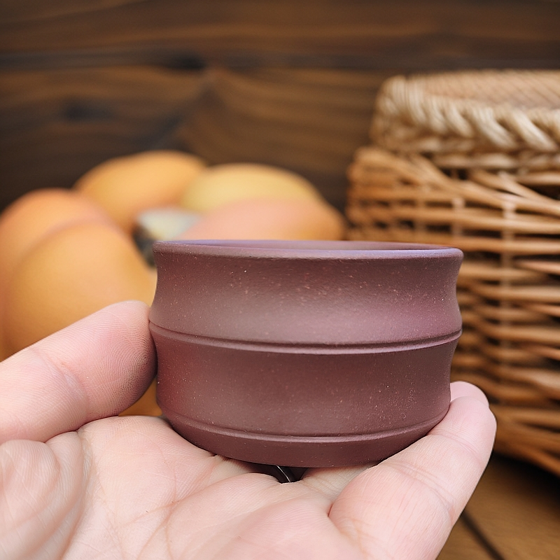 紫泥杯紫砂杯机车杯原矿紫砂杯宜兴紫砂茶具竹节杯小口杯小容量