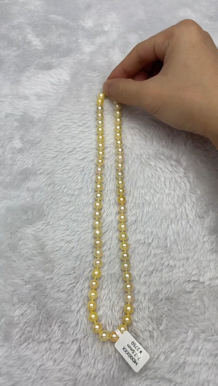 项链银S925镶嵌海水珍珠AK羽皇金7-7.5mm