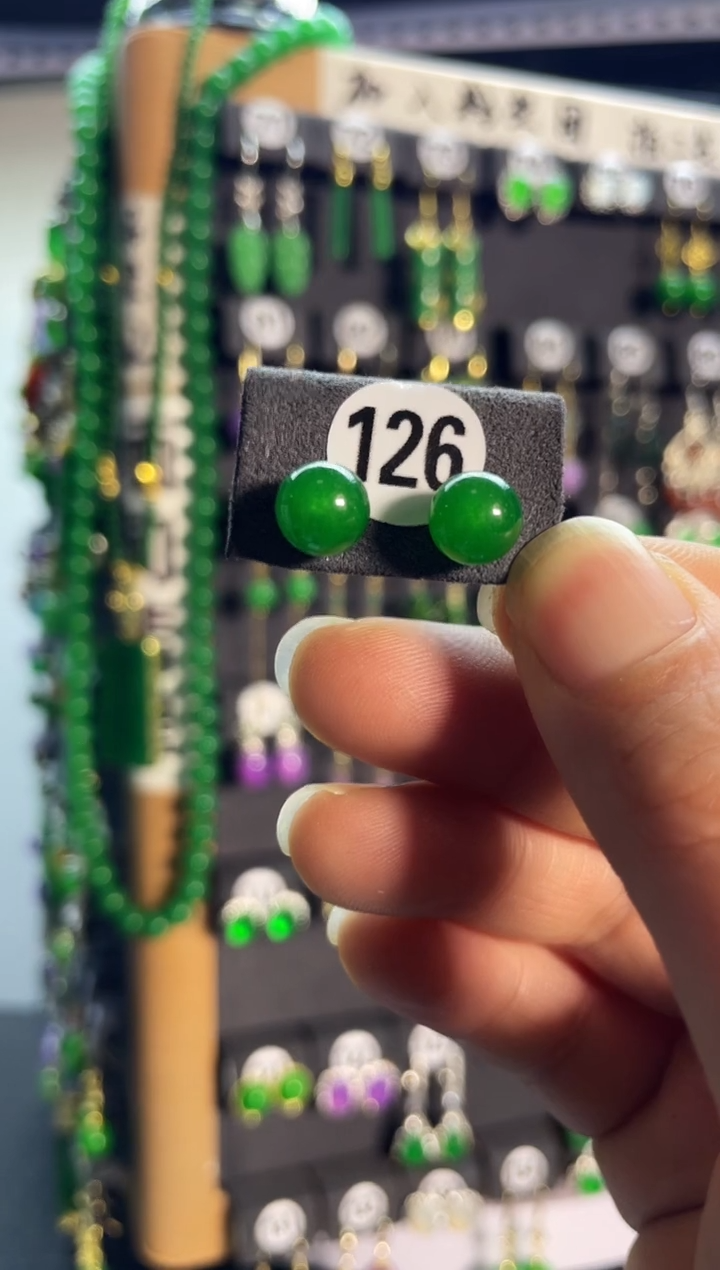 【闪购商品】翡翠耳饰银S925镶嵌老126