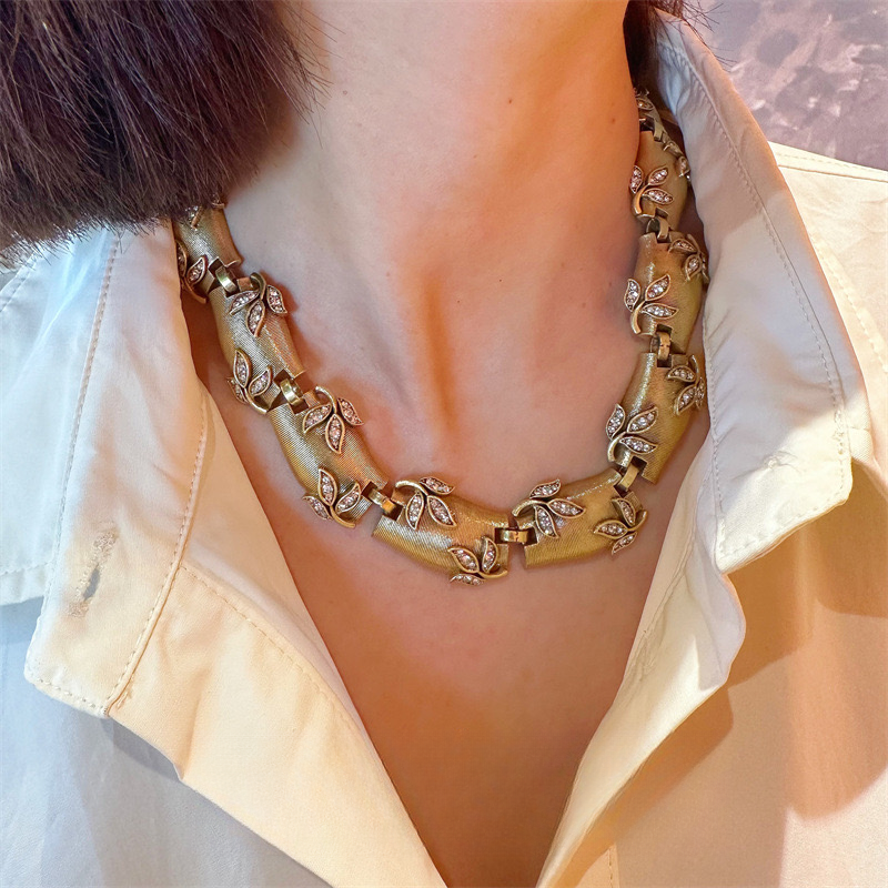 铜合金项链 【法国美人】-法式小众金色手工项链链子时尚饰品颈链