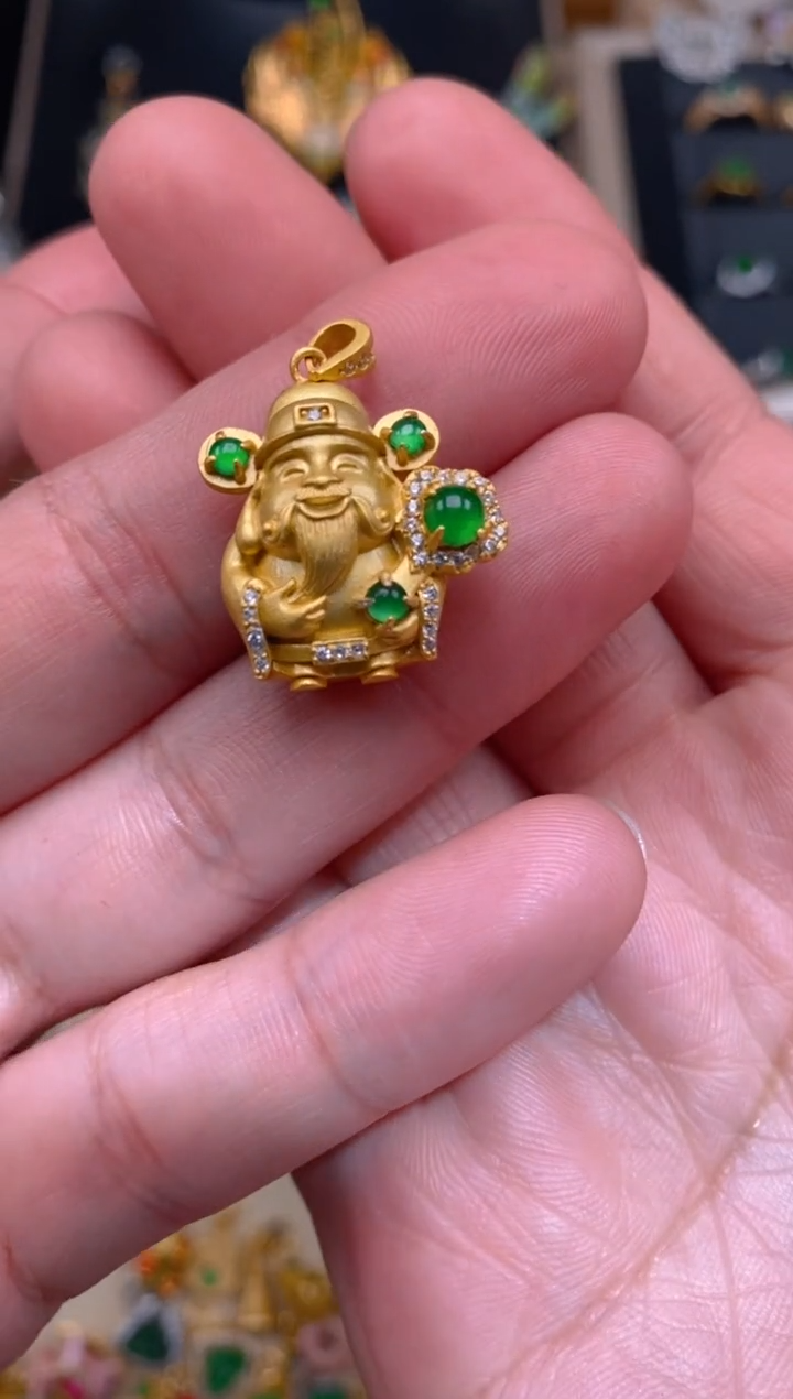 【闪购商品】翡翠吊坠(不含链)银S925镶嵌财神