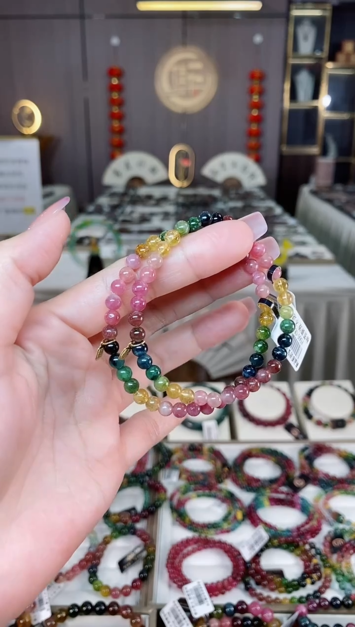 未镶嵌老矿碧玺彩虹单圈手串5mm+碧玺hon多样性发货一条