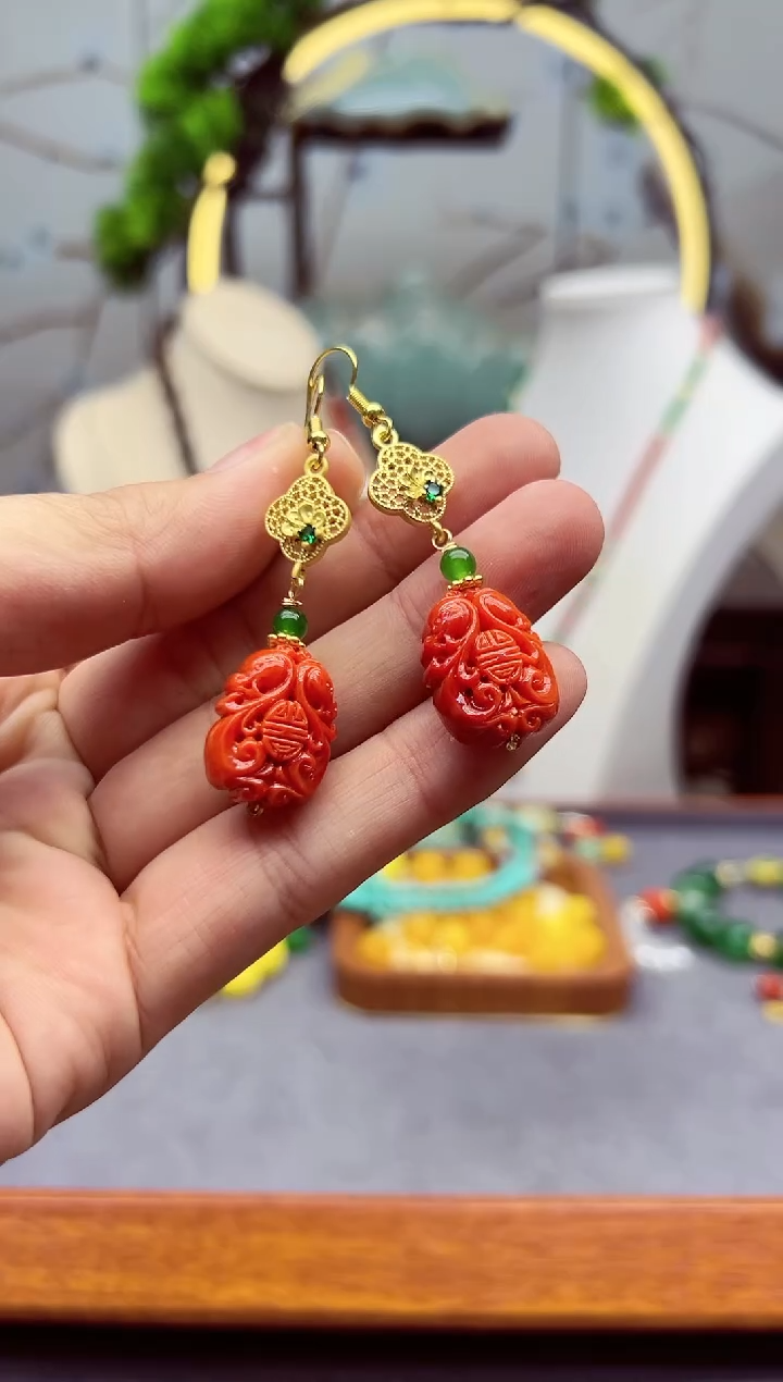 【闪购商品】南红玛瑙耳饰14K金镶嵌e381````````