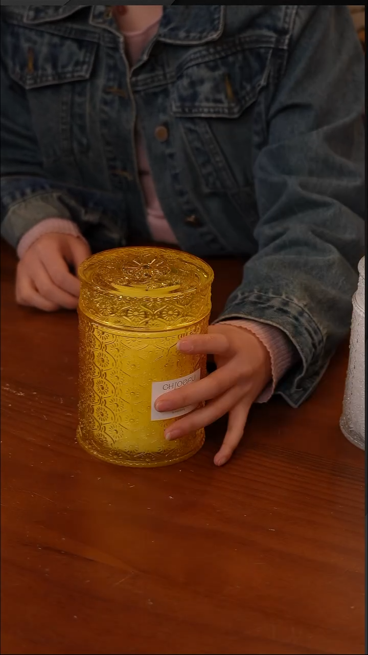 陶127-意大利 choefulan 浮雕繁花玻璃杯香薰蜡烛-桂语浮光-550g