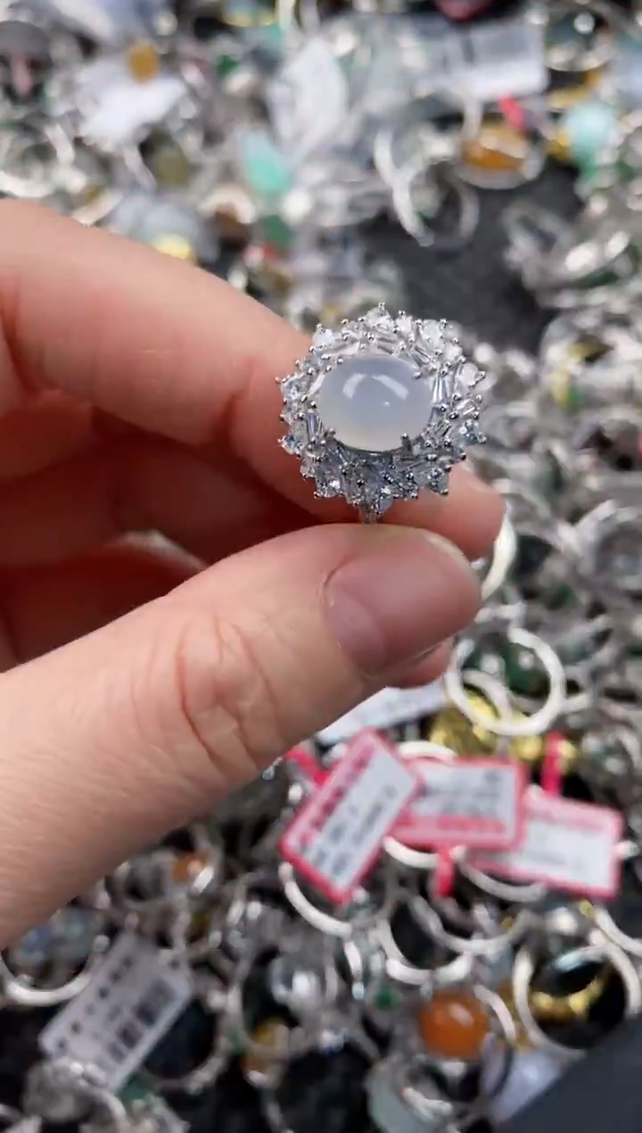 银S925镶嵌戒指翡翠888  8