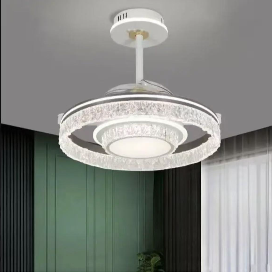 2025新款冰雕 餐厅风扇灯   餐厅卧室风扇吊灯