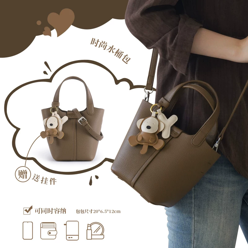 新款荔枝纹时尚百搭女士单肩斜挎手提菜篮子通勤包