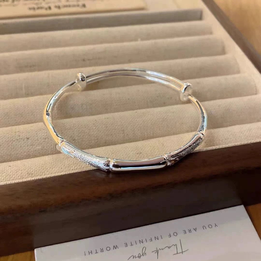 925银银制品 【524】手镯开口手镯磨砂竹节民族风年轻款实心镯子