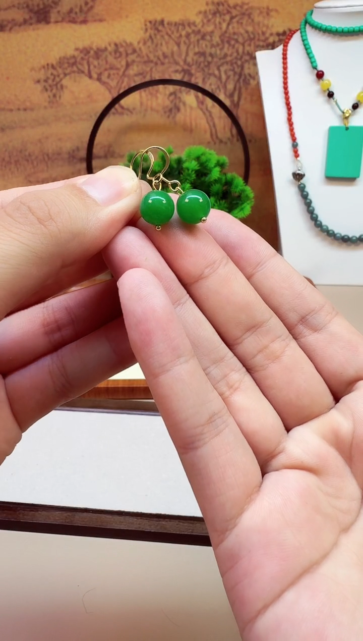 和田玉14K金镶嵌耳饰E327