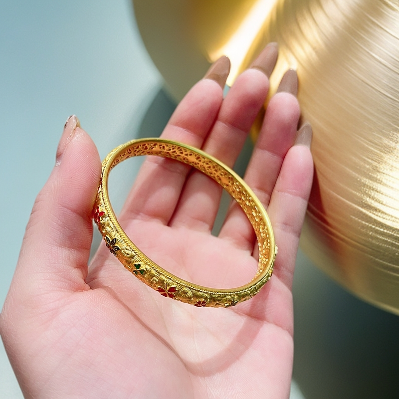 足银手镯 足银手镯 繁花手镯铸厚金传承精美精致时尚百搭宝宝女士