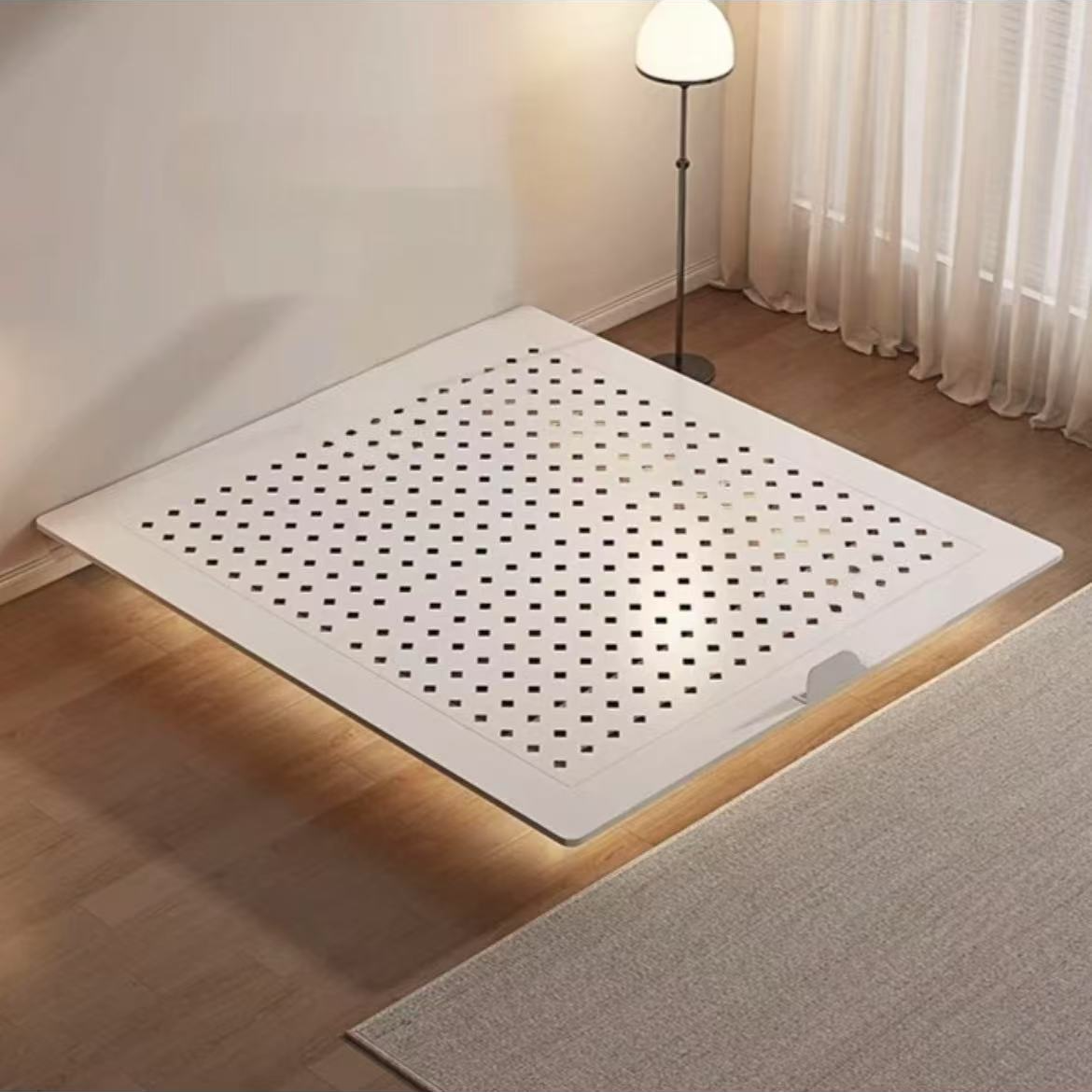 轻色彩碳素钢床架小户型卧室无床头悬浮床无靠背床复古风奶油风