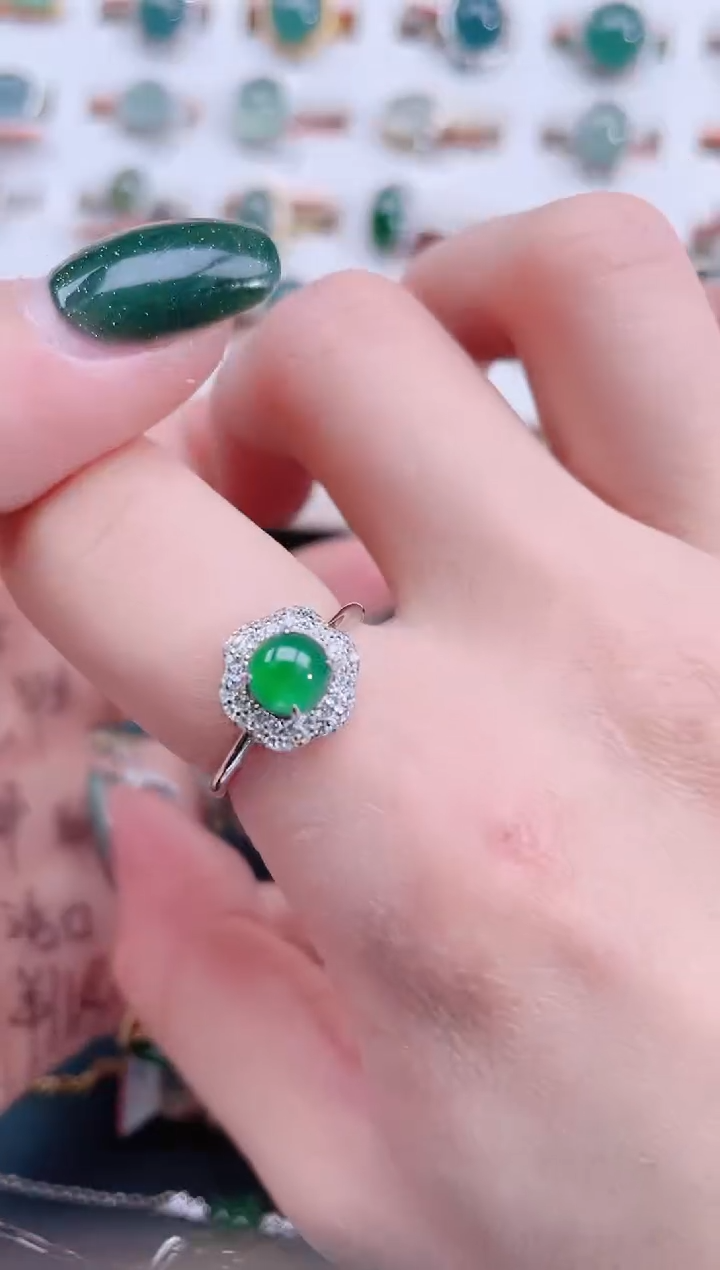 银S925镶嵌戒指翡翠天然翡翠