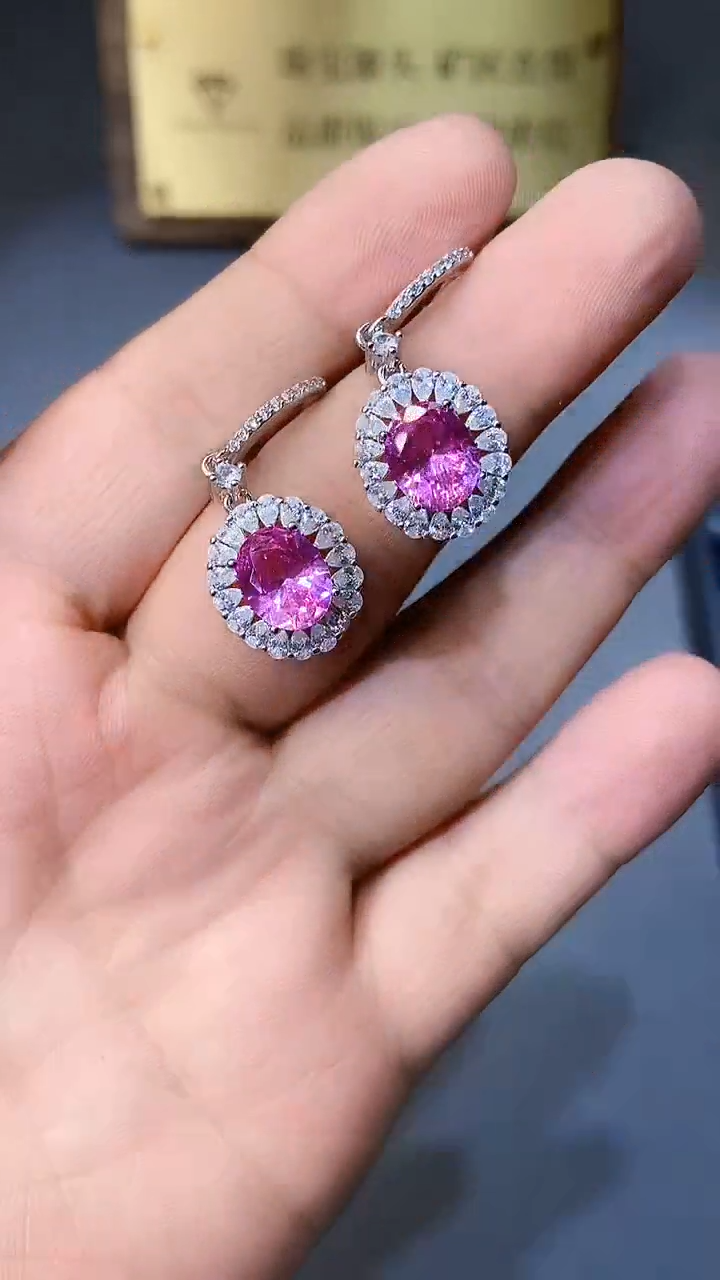 【闪购商品】彩色蓝宝石耳饰银S925镶嵌354