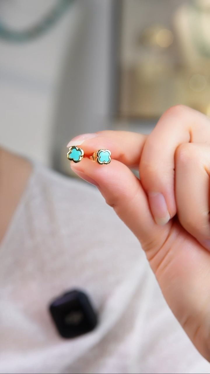 银S925镀金镶嵌绿松石耳饰多样性发货