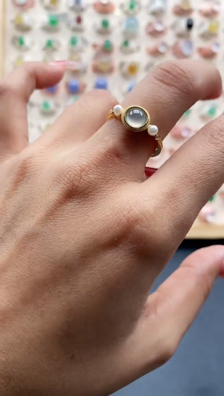 【闪购商品】翡翠戒指银S925镶嵌缅甸天然A货翡翠222 8+3