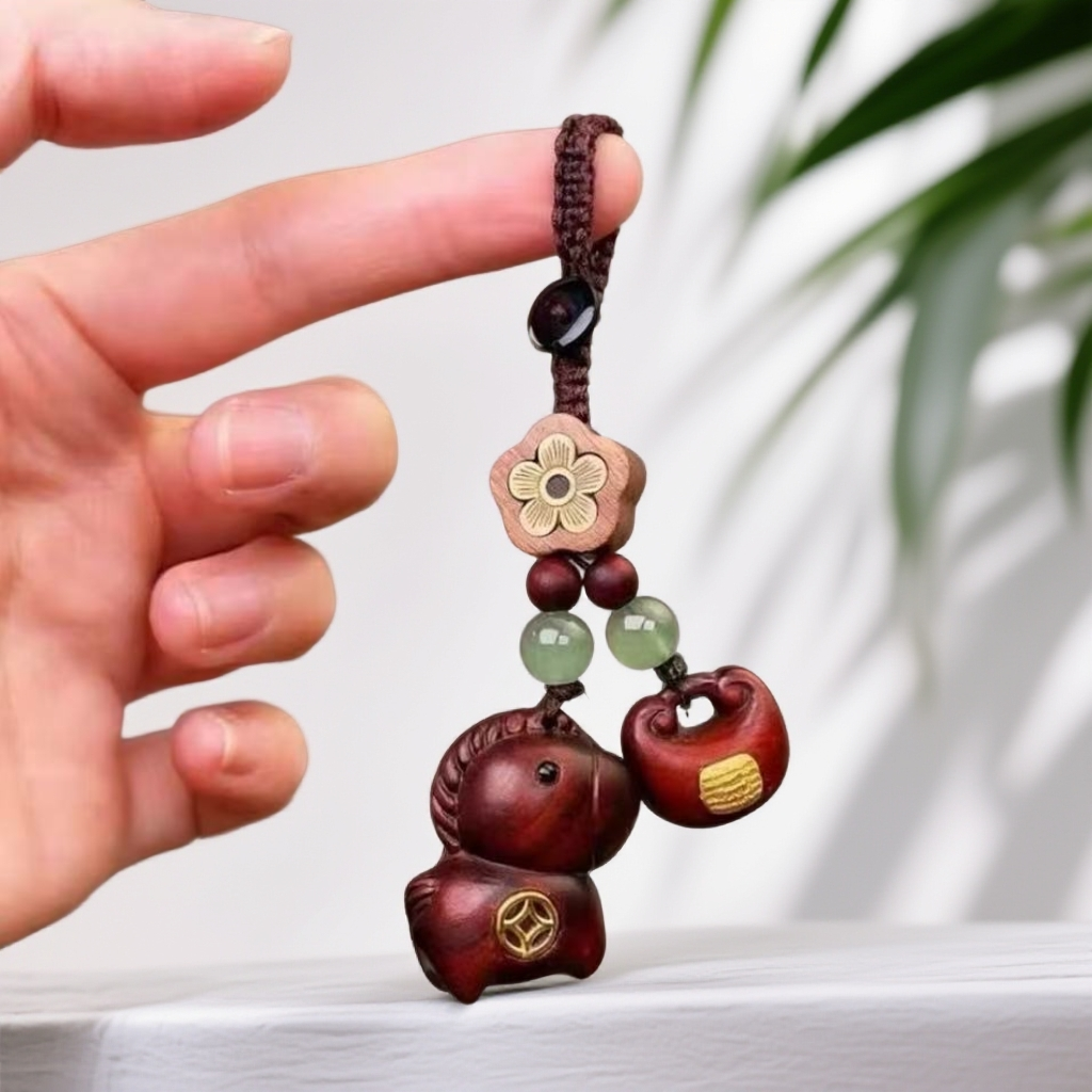 【新款】2026紫檀木工艺马上有钱花挂饰钥匙挂饰情侣礼物