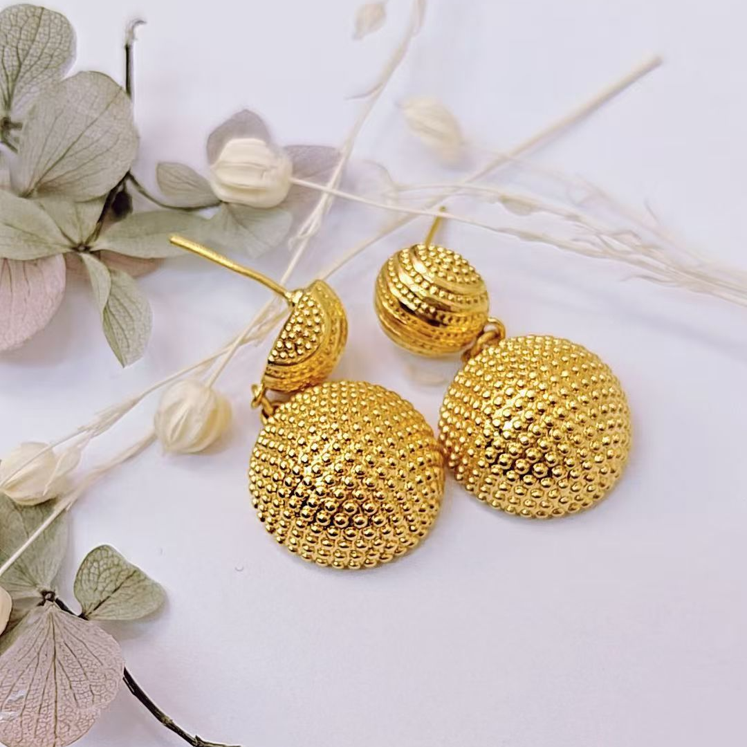 金灵王时尚黄金足金5D无氢工艺球球耳饰气质百搭经典
