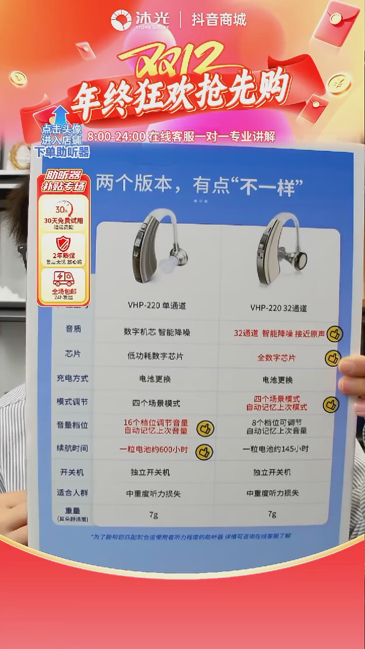 220-32通道助听器，续航140小时，32通道降噪