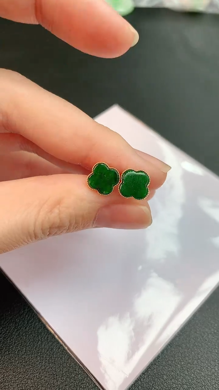 【闪购商品】翡翠耳饰18K金镶嵌赠礼盒证书 敏