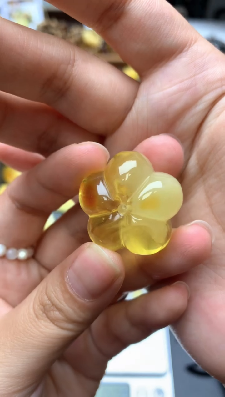 【闪购商品】琥珀珠宝奇石未镶嵌007琥珀蜜蜡花粉有纹小坑介意勿拍