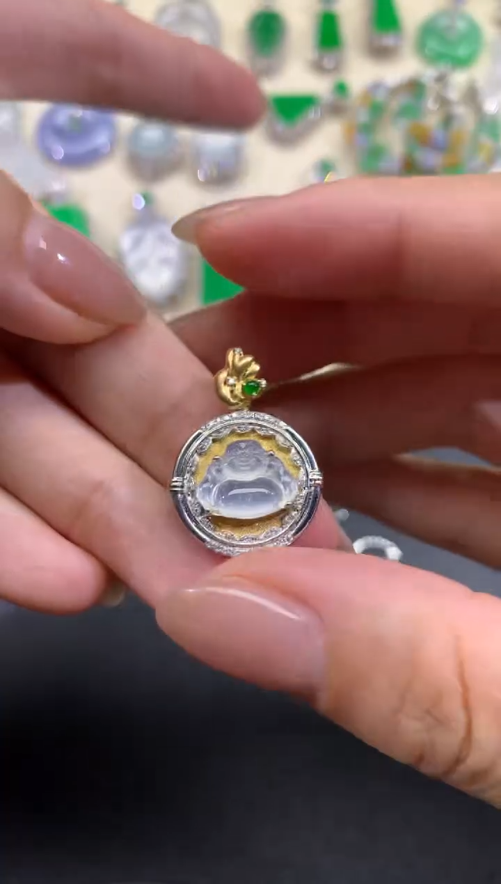 【闪购商品】翡翠吊坠(不含链)18K金镶嵌25天然A货翡翠