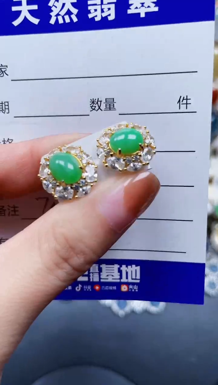 银S925镶嵌翡翠耳饰740