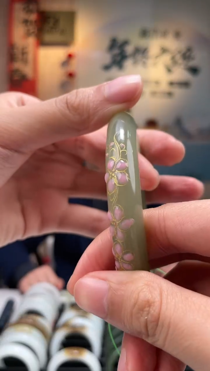 【闪购商品】和田玉手镯未镶嵌圈口备注 珐琅彩湖水冻手镯一条