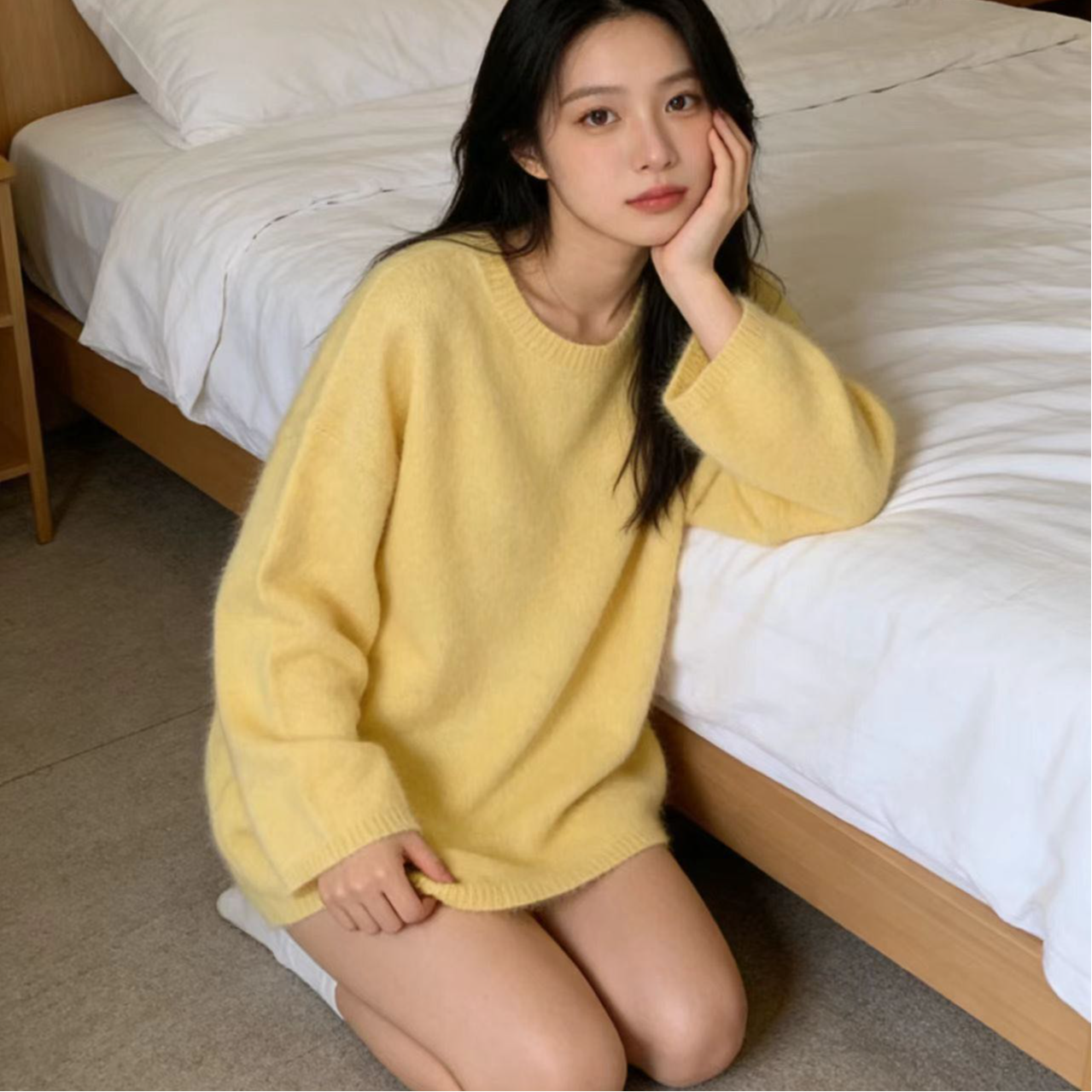 2025秋季新款圆领羊毛衫女慵懒风百搭软宽松显瘦长袖上衣001