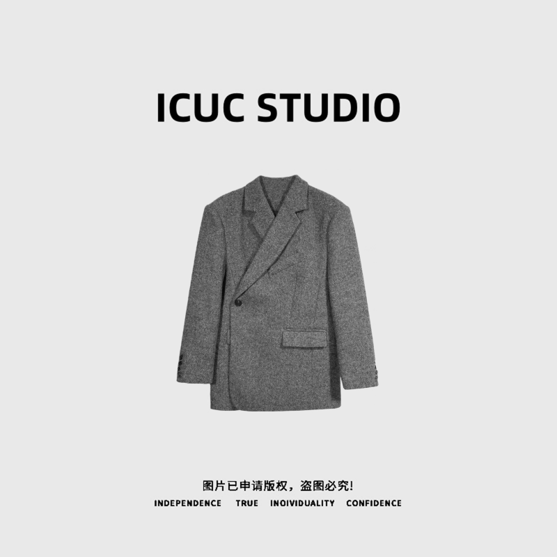 ICUC STUDIO-"苏黎世"混纺花纱气质羊毛廓形西装30349