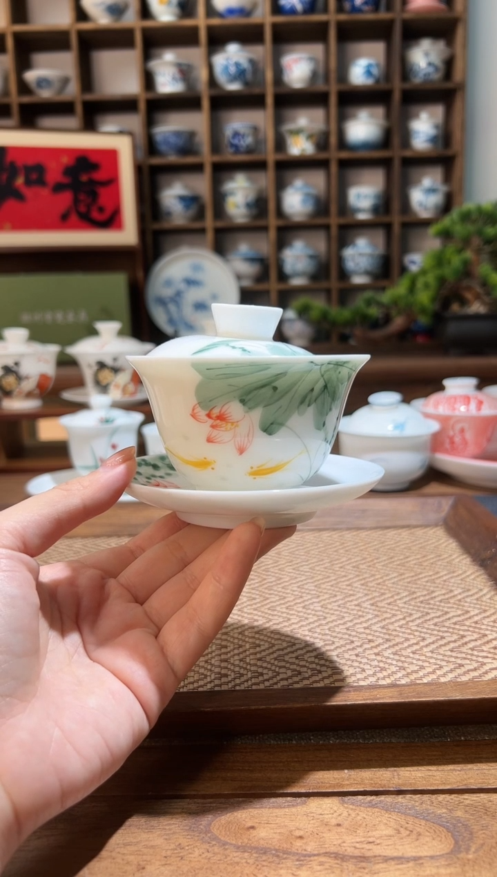 【闪购商品】五彩荷花锦鲤三才盖碗