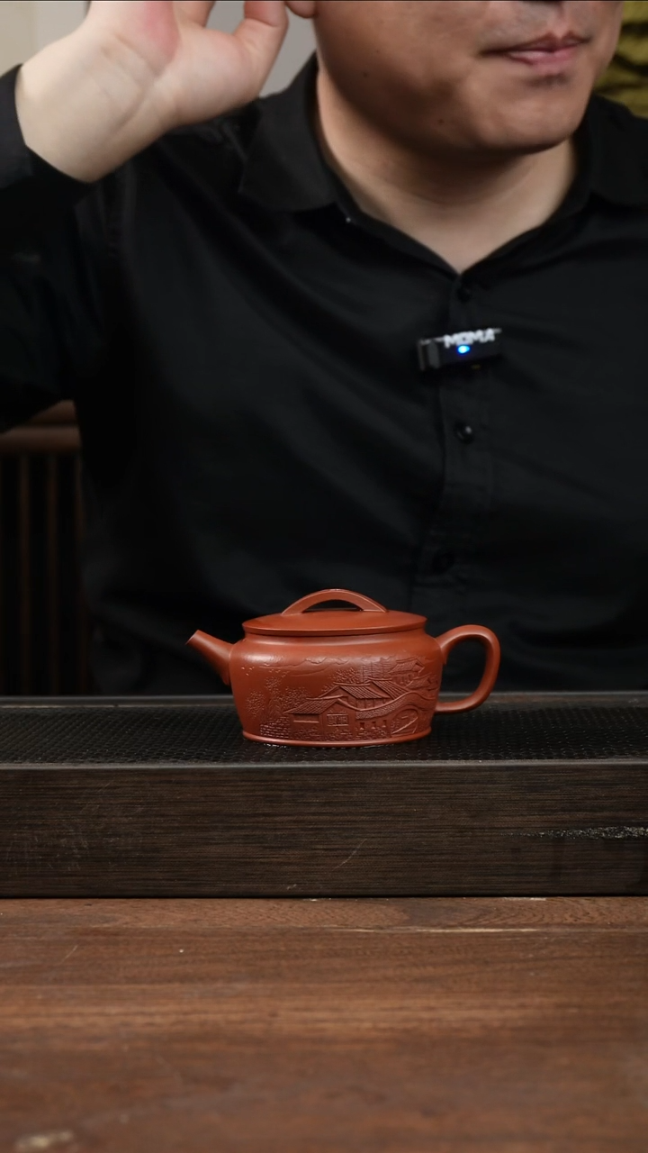 茶杯紫砂全手朱泥新款汉瓦   浮雕刻绘    170CC 