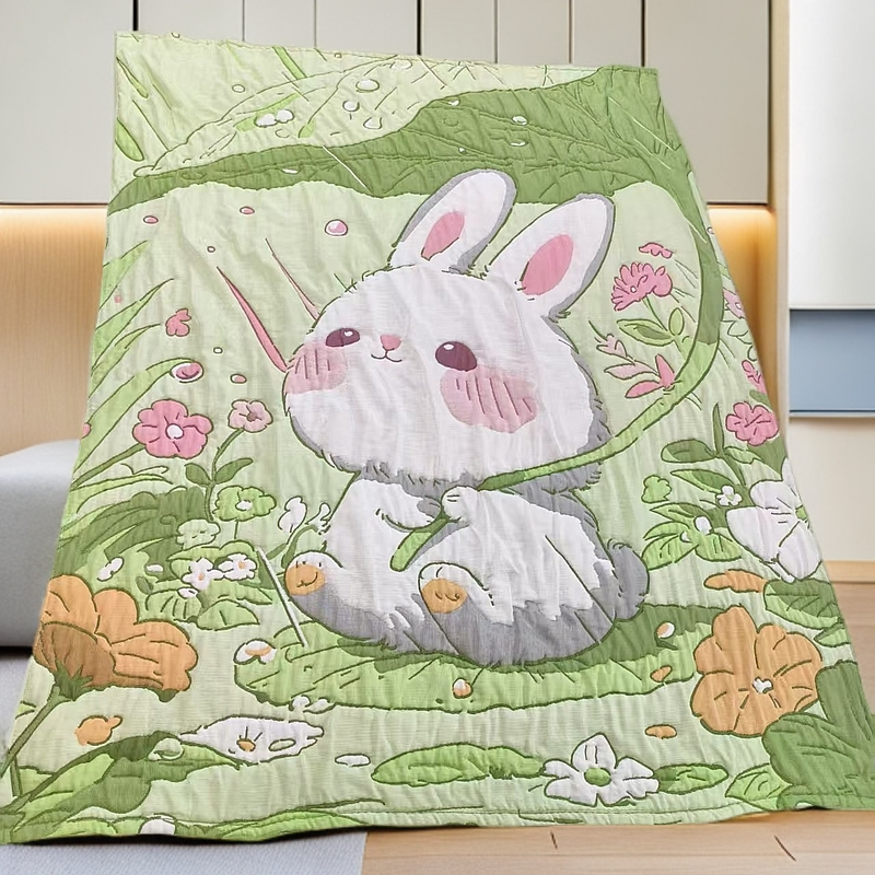 【荷叶小兔】150*200cm  A类全棉纱布云朵泡芙被