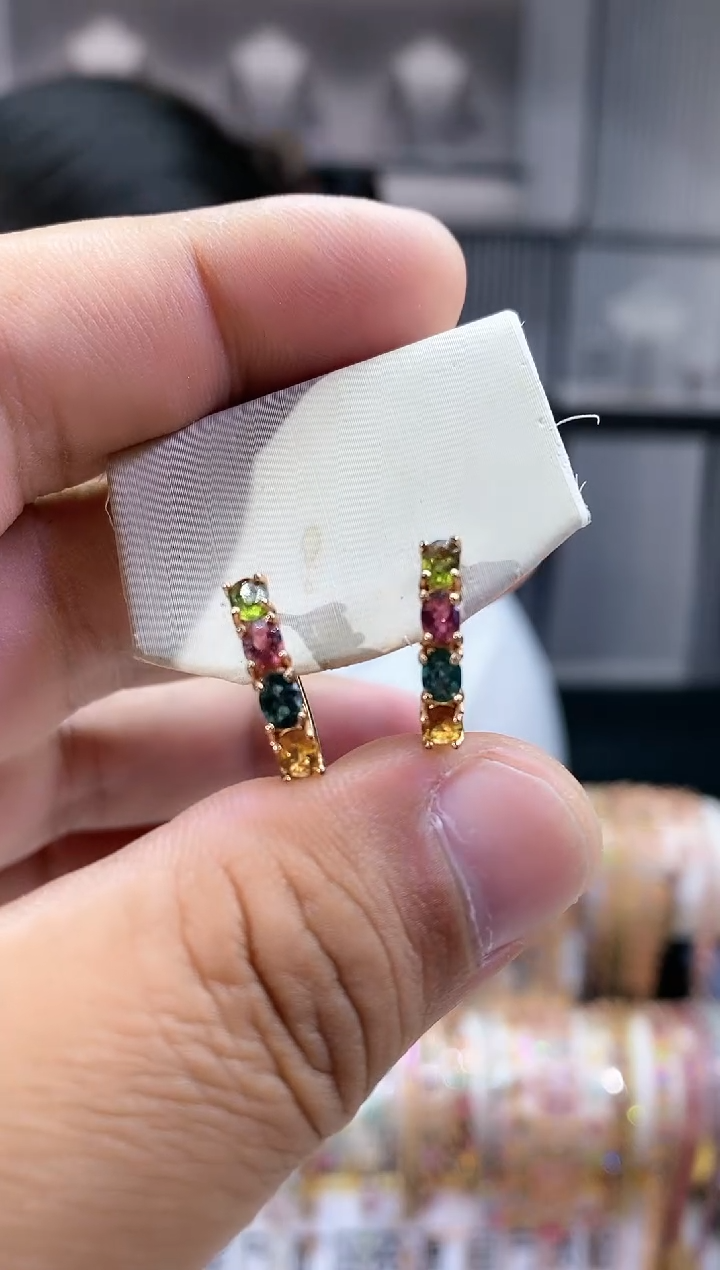 银S925镶嵌耳扣碧玺345354345354354