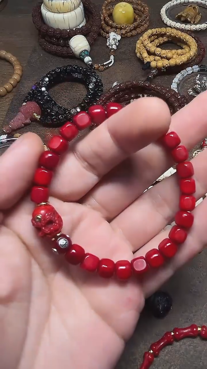 鹿骨手串/手链天**手天狗红灯泡顶珠六方手串