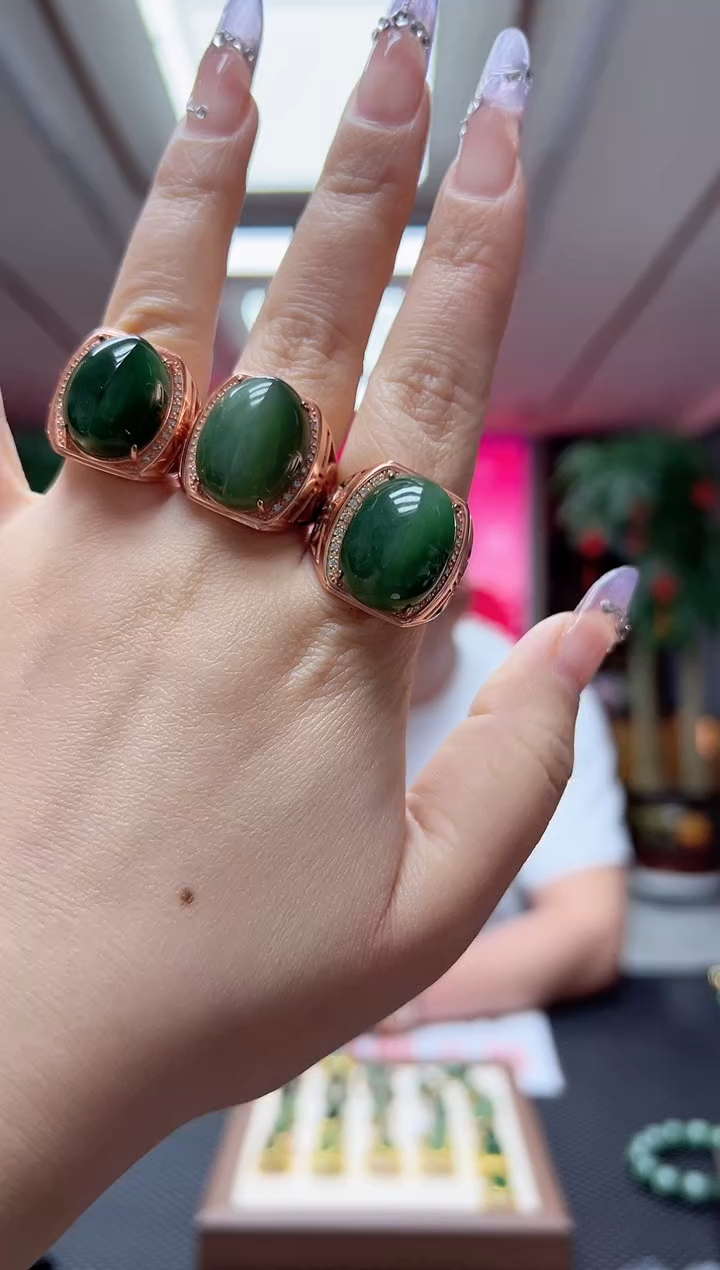 【闪购商品】和田玉（碧玉）戒指银S925镶嵌男款/多样性发货其中发一