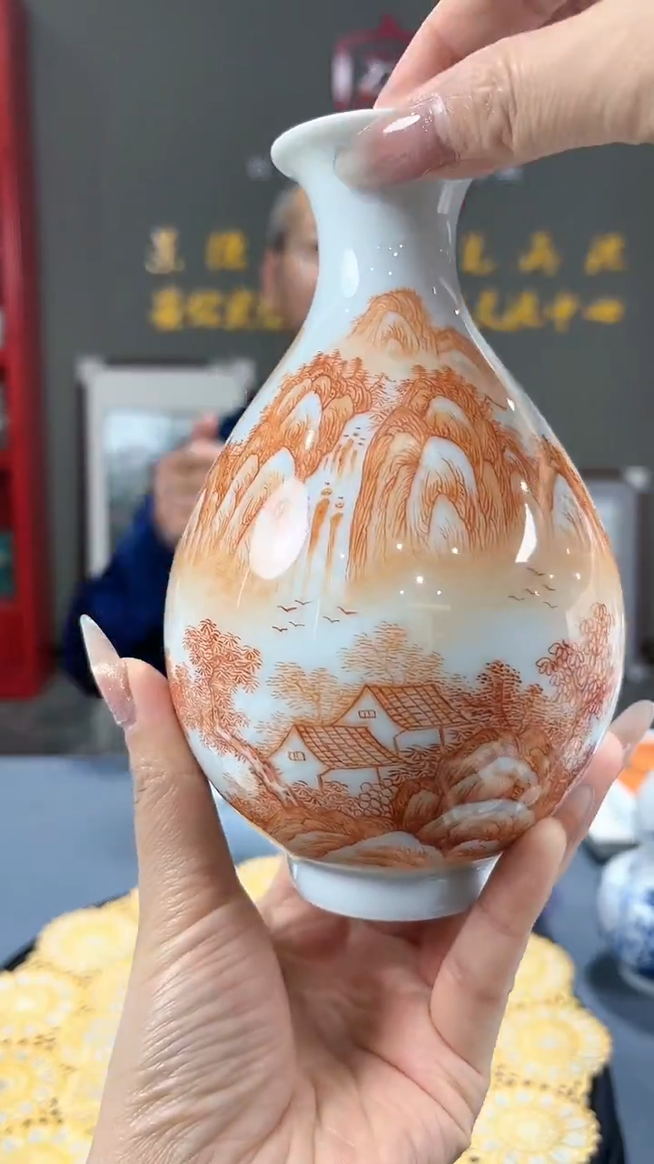 【闪购商品】官窑瓷画院229官窑瓷画院矾红山水玉壶春