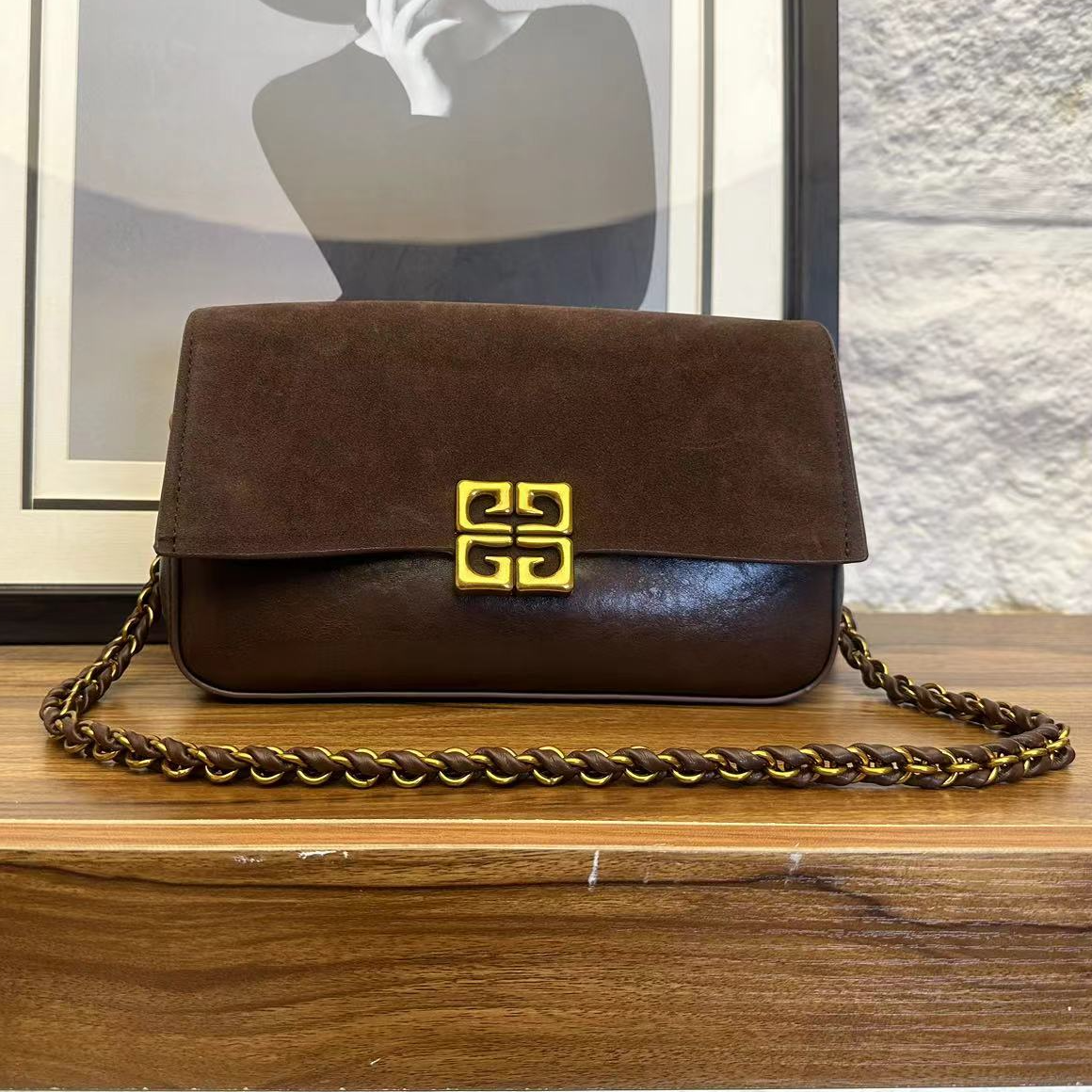 爆款美拉德复古磨砂皮链条小方包2025秋冬高级感时尚单肩斜挎女包