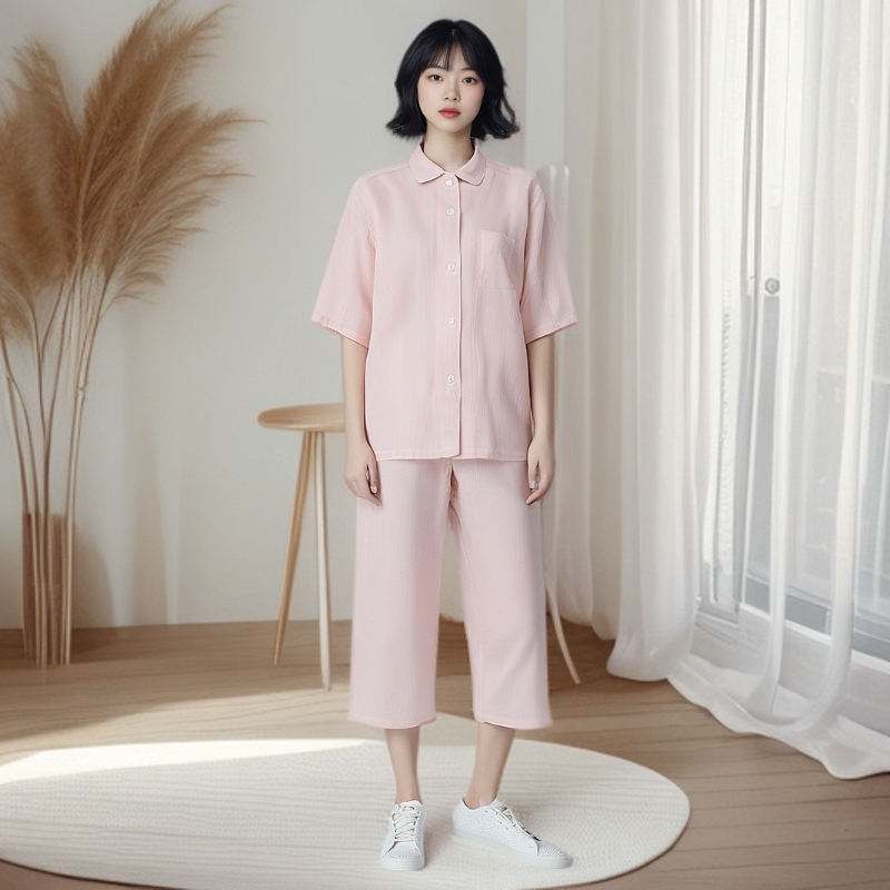 日式棉无侧缝短袖男女夏季休闲家居服薄款居家睡衣宽松夏天套装