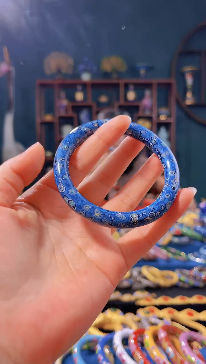 【闪购商品】非遗技艺 犀皮漆手镯 蓝（58圈）