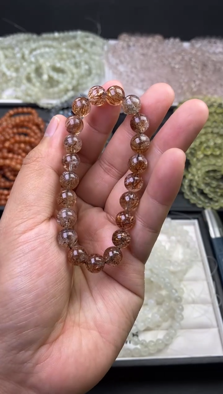 【闪购商品】水晶手串未镶嵌9mm黑金超七