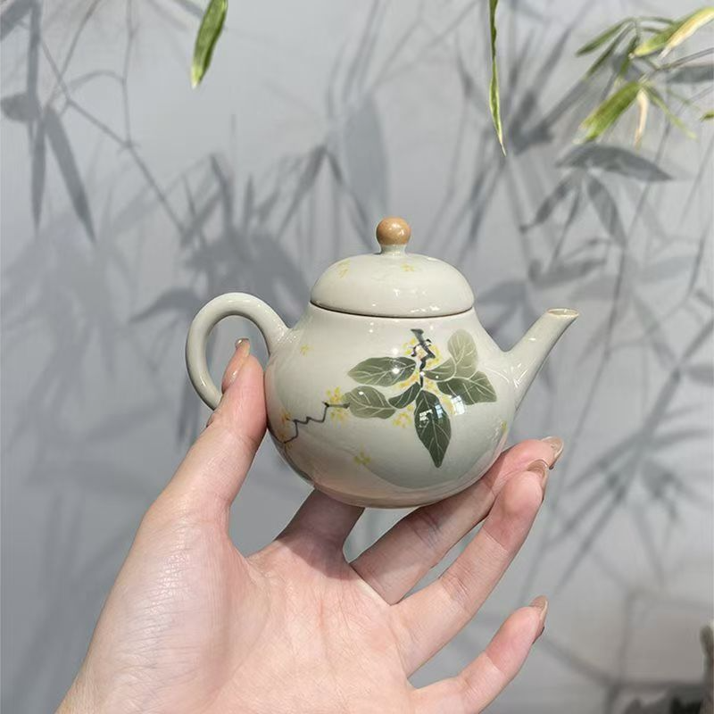 草木灰纯手绘釉下彩丹桂花陶瓷茶具泡茶功夫茶小梨壶（容量130ml）