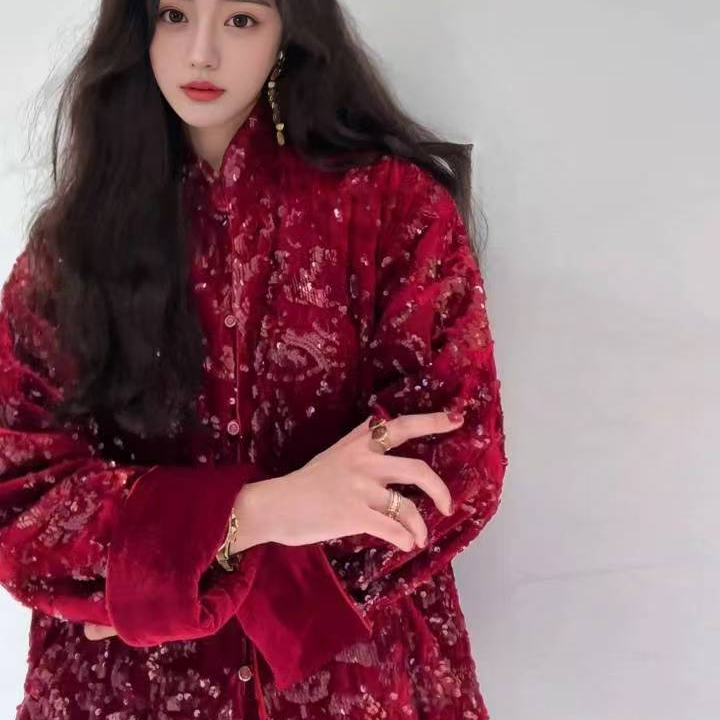 〖猫姐衣橱〗秋冬新款新中式国潮重工亮片棉外套9290