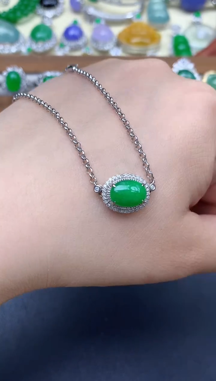 颈饰18K金镶嵌翡翠497-中国好珍宝