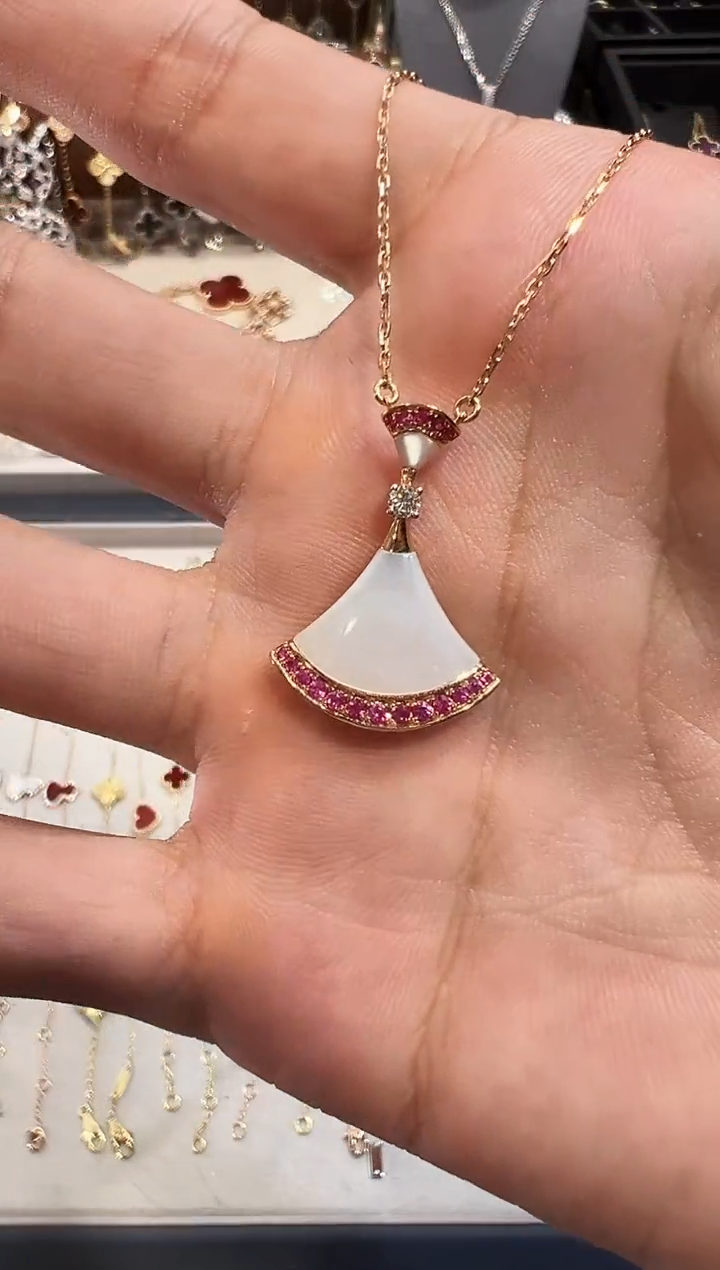 项链18K金镶嵌钻石18k金满钻裙子项链