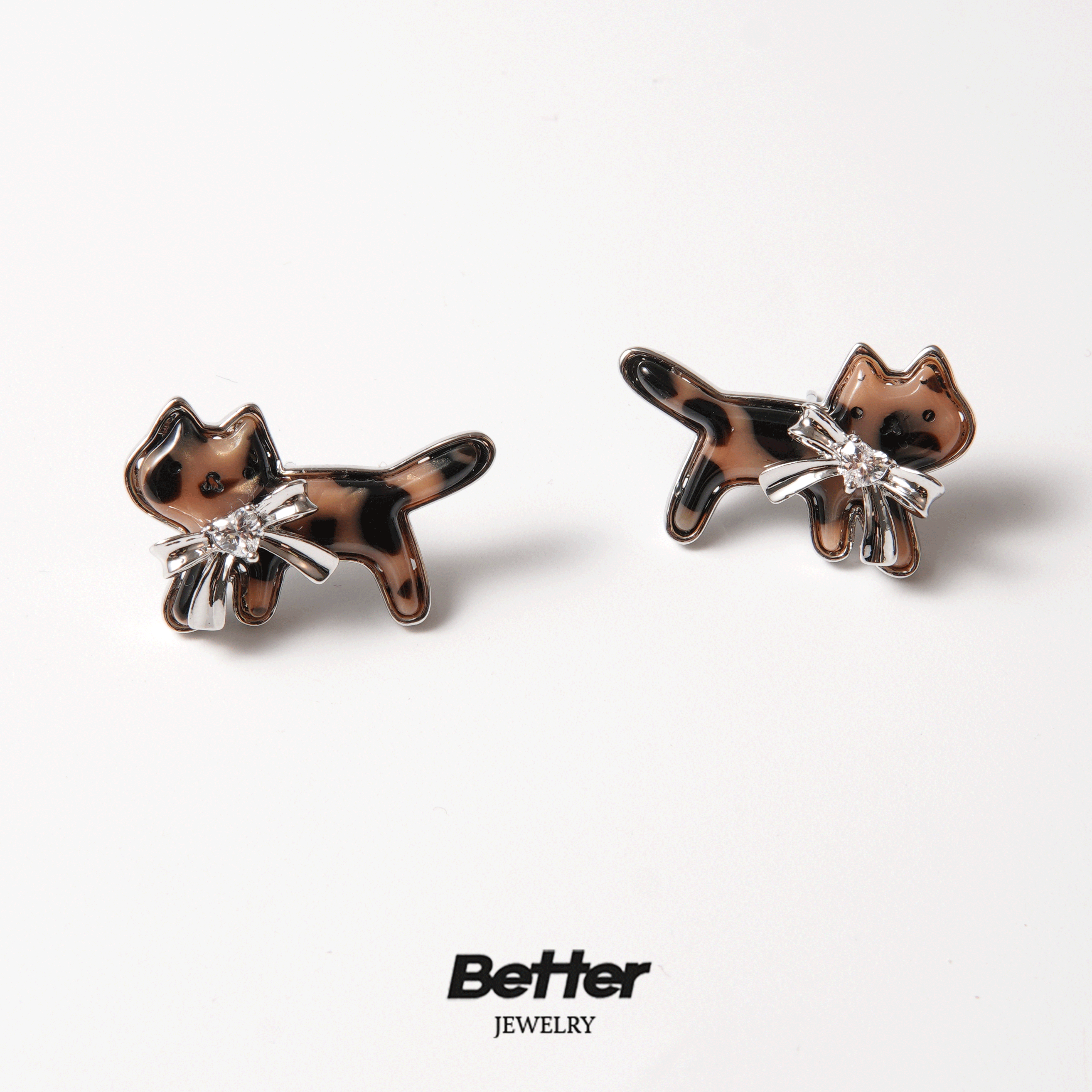 铜合金耳饰 G305 旭山动物系列  蝴蝶结小猫耳钉