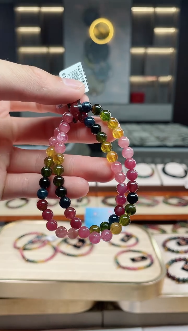 未镶嵌透体老矿碧玺彩虹单圈手串6mm+碧玺多样性发一条xion