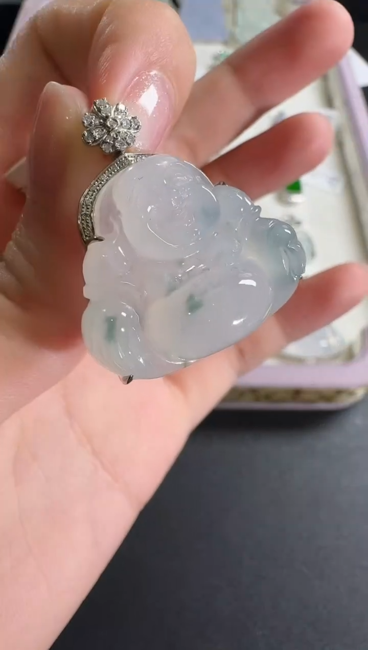 【闪购商品】翡翠吊坠(不含链)18K金镶嵌【源头工厂】钻石镶嵌