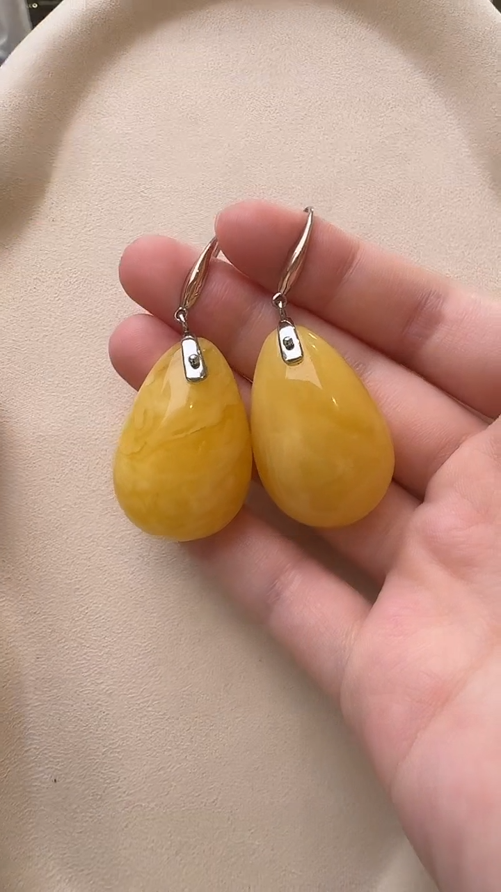 琥珀未镶嵌耳饰耳环