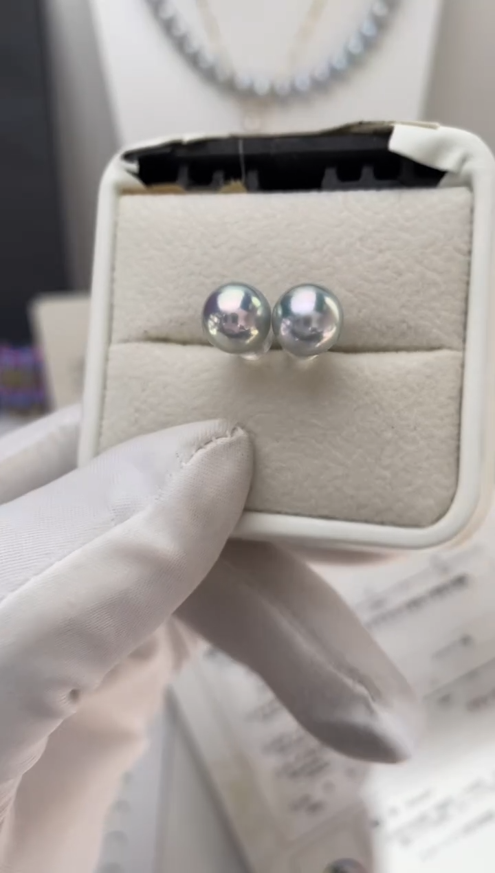 【闪购商品】海水珍珠耳饰18K金镶嵌真多麻8-8.5特选极光极微瑕